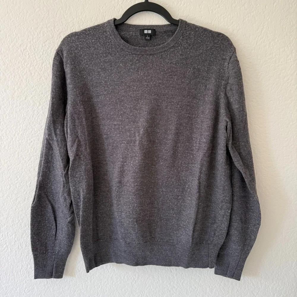 UNIQLO 100% Cashmere Crew Neck Sweater Men's L Charcoal Gray Minimalist